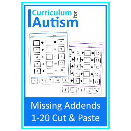 Missing Addends Add to 20 Cut & Paste Worksheets